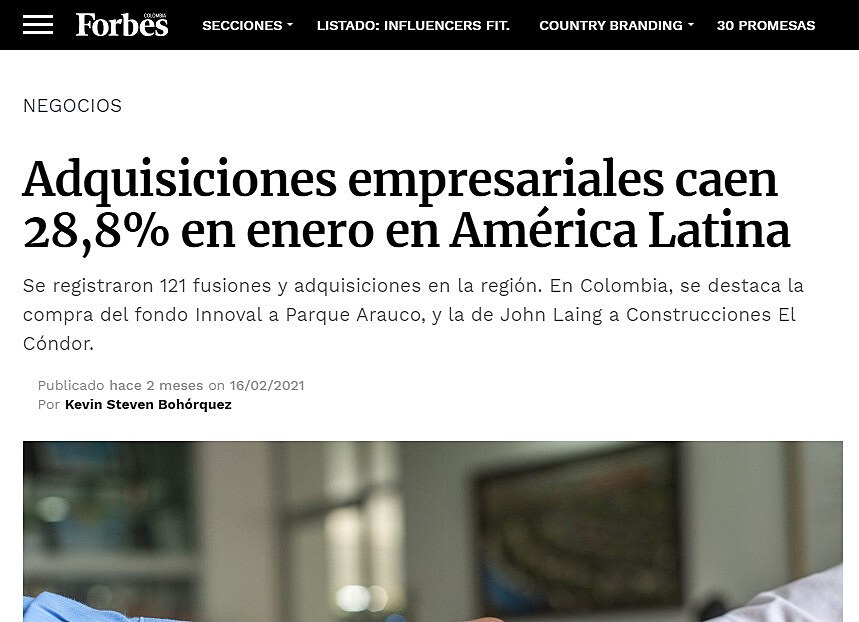 Adquisiciones empresariales caen 28,8% en enero en Amrica Latina